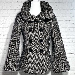 ZARA Peacoat Tweed Cowl Neck Double Breasted